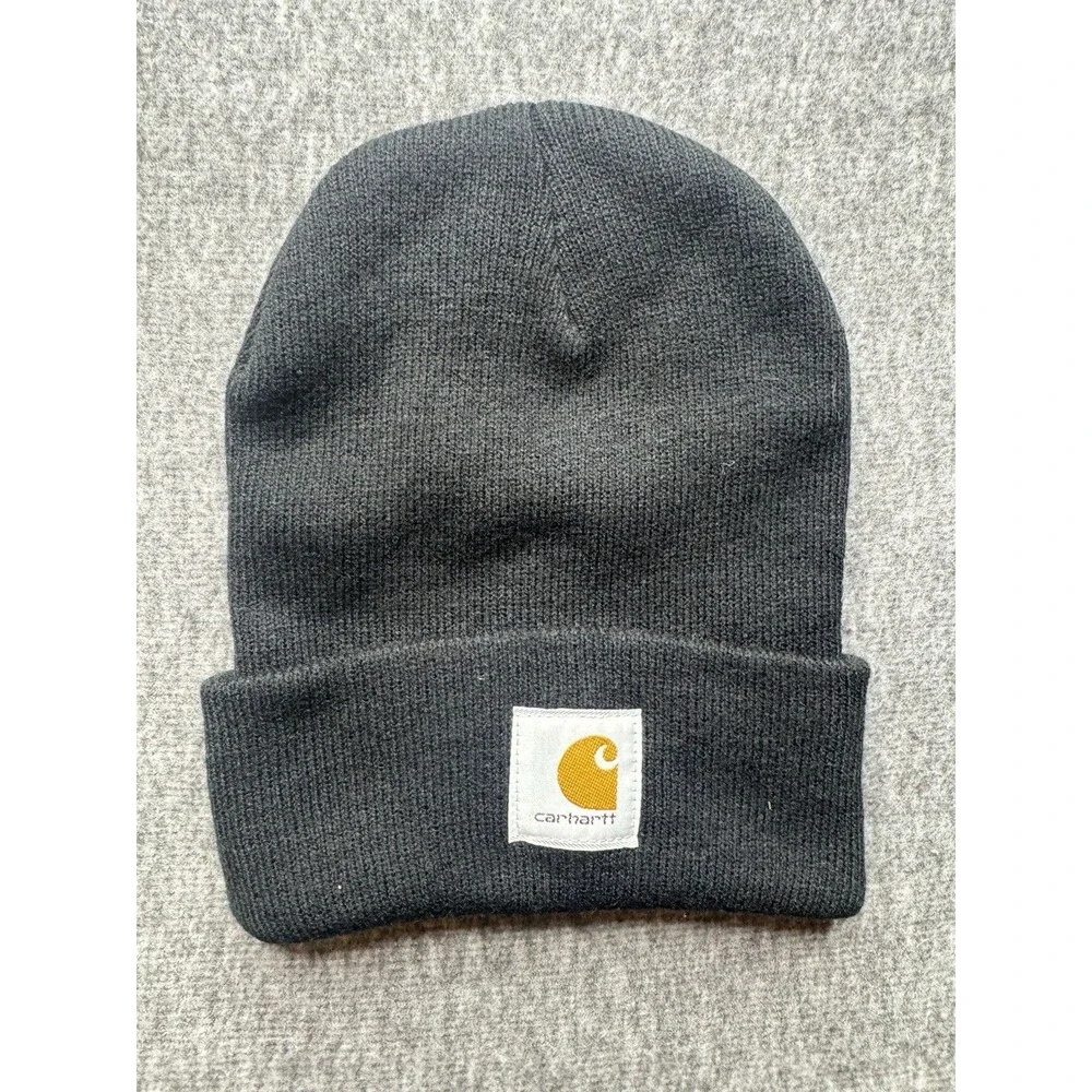 Carhartt Logo Cuffed Beanie Cap Winter Hat Black Men's One Size